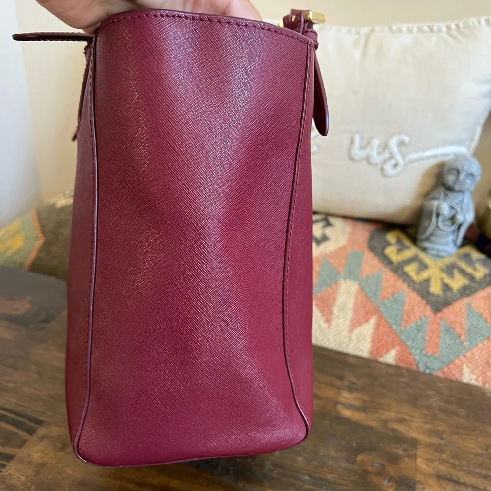 Tory Burch York Burgundy Saffiano Leather Tri Compartment Large Tote